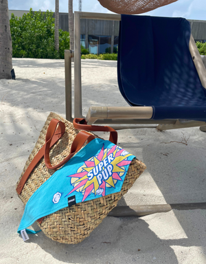 reversible dog bandana - super pup blue