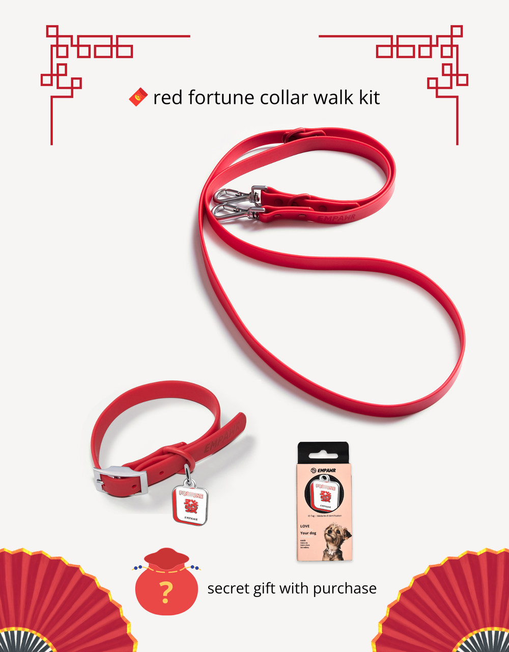 🧧 red fortune kit - ID tag, collar & leash