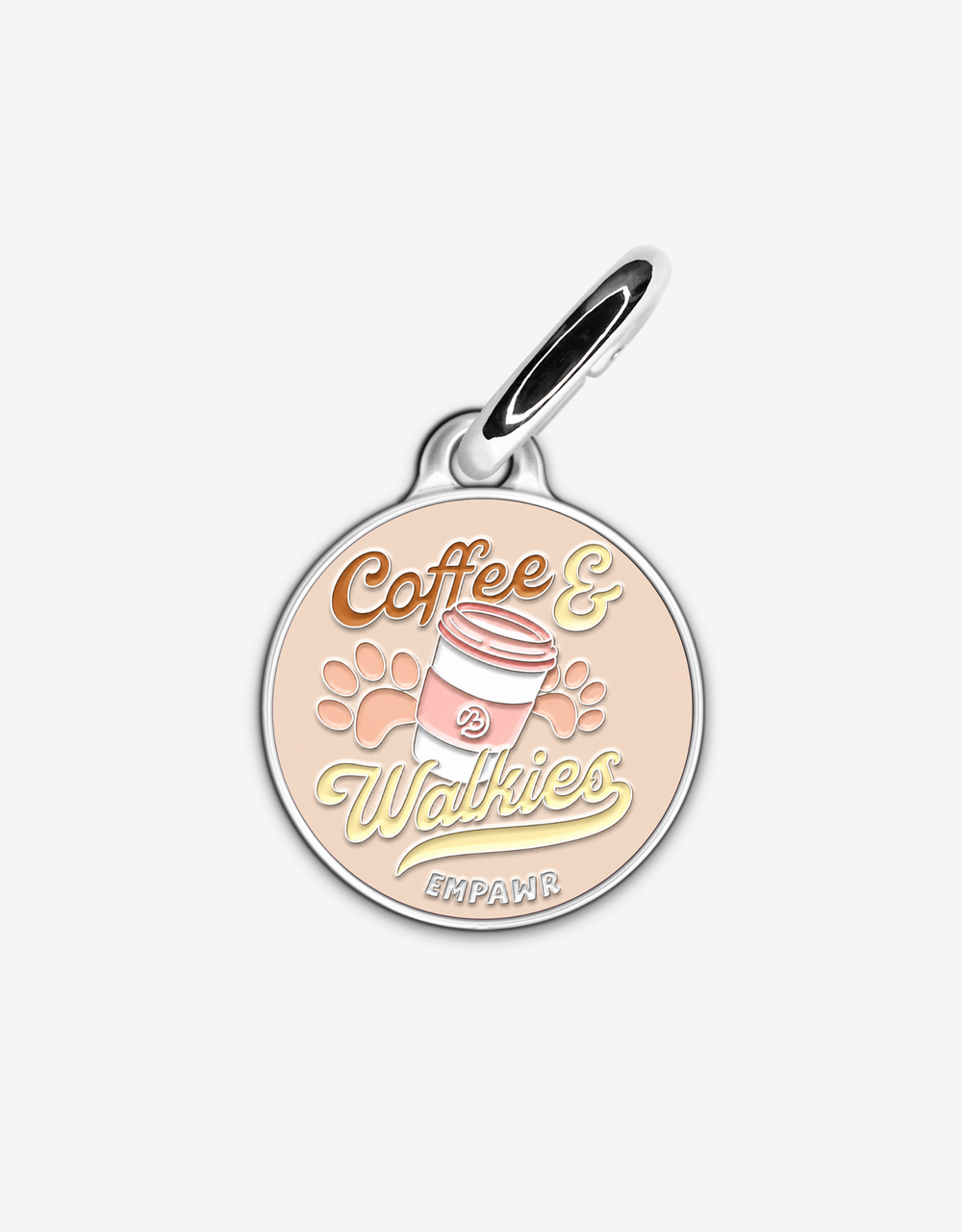 Coffee & Walkies personalized dog ID tag by EMPAWR — coffee-inspired jewelry-grade engraved pet tag.
