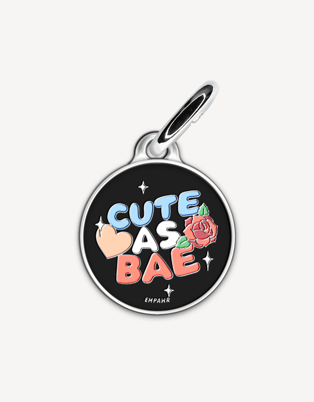 Cute “Cute as Bae” personalized dog ID tag by EMPAWR — engraved pet tag.