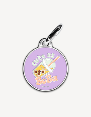 Boba tea themed cute personalized dog ID tag by EMPAWR — engraved jewelry-grade dog tag.