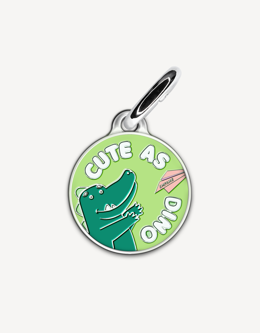 Dinosaur themed cute personalized dog ID tag by EMPAWR — engraved pet tag.