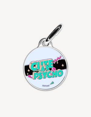 Cute “Cute as Psycho” personalized dog ID tag by EMPAWR — engraved jewelry-grade pet tag.