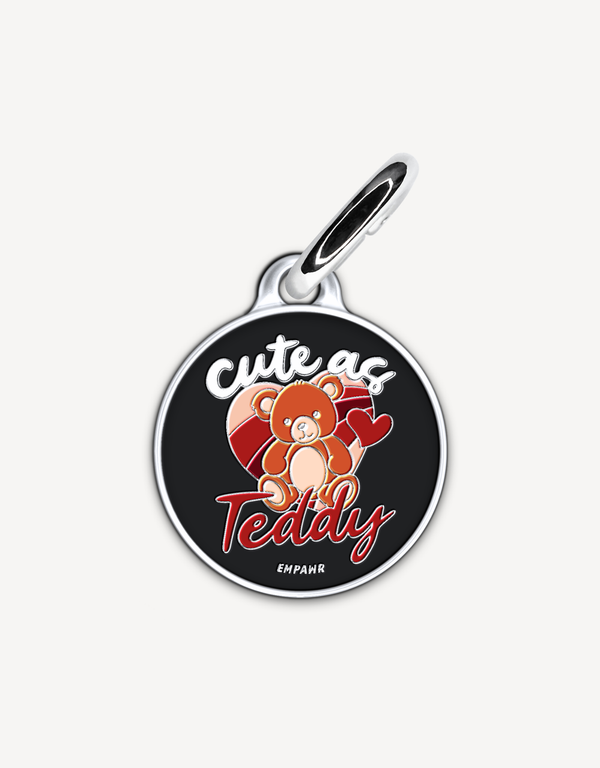 Teddy themed cute personalized dog ID tag by EMPAWR — engraved jewelry-grade pet tag.