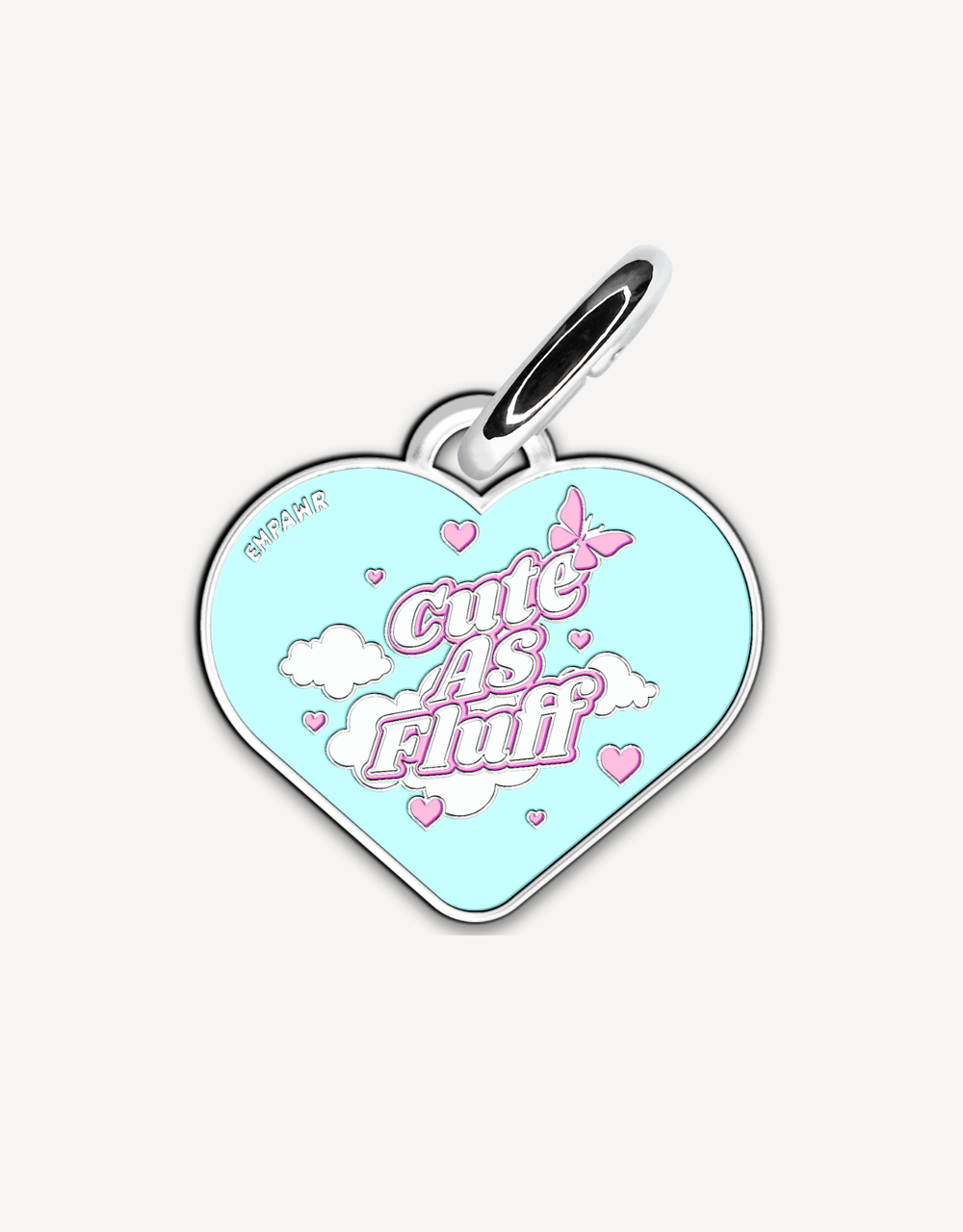 Heart-shaped cute dog ID tag by EMPAWR — personalized engraved jewelry-grade pet tag.