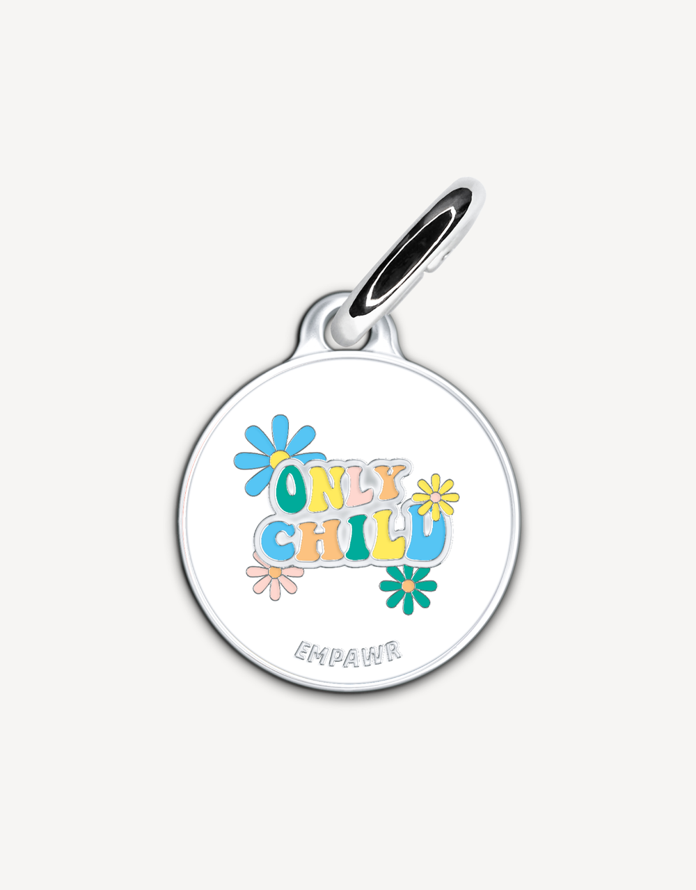 Cute “Only Child” personalized dog ID tag by EMPAWR — engraved jewelry-grade pet tag.